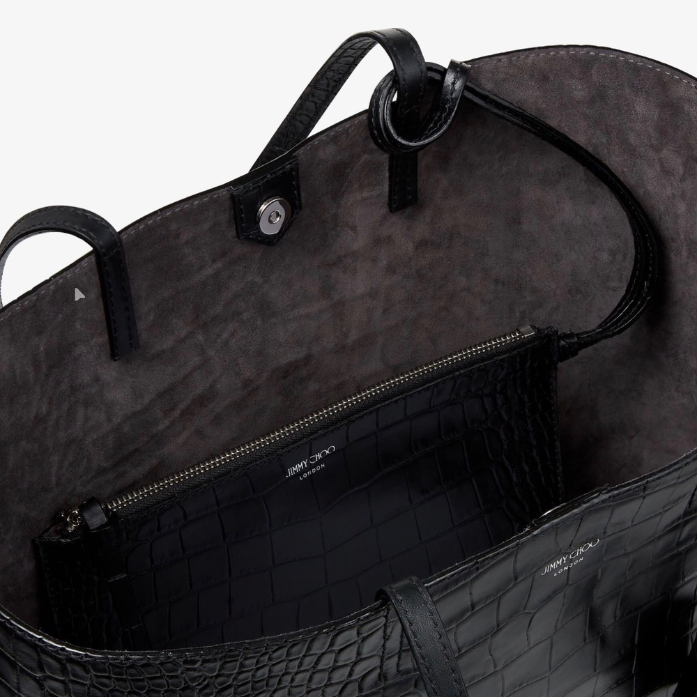 NWT JIMMY CHOO Black Croc Embossed Leather Tote Handbag with JC Emblem - Picture 3 of 10